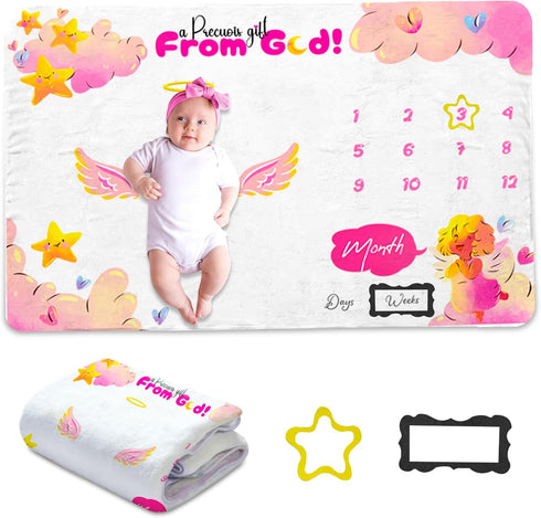 Monthly Baby Milestone Blanket - Document Every Step with Milestone Blanket for Baby Girl - Personalized and Durable Keepsake Baby Monthly Milesto...