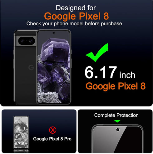 Ferilinso 4 Pack Privacy Screen Protector for Google Pixel 8 with 4 Pack Tempered Glass Camera Lens Protector Accessories Phone Case Friendly Prot...