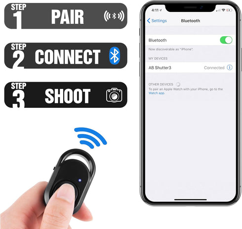 Remote Control iPhone Camera Remote: Wireless Bluetooth Shutter for Selfies and Videos - Photo Clicker Compatible with iPhone iPad and Android Pho...