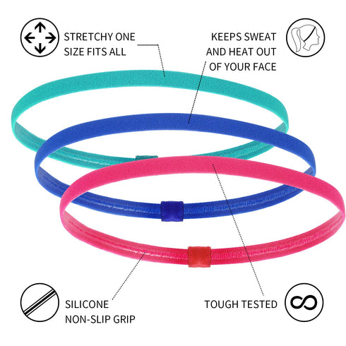 12 Pieces Thin Non-Slip Elastic Sport Headbands, Hair Bands with Non Slip Silicone Grip Exercise Hair Sweatbands for Men Women Football Basketball...