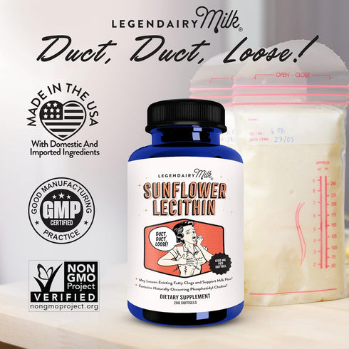 Legendairy Milk Sunflower Lecithin, 1200mg Organic Sunflower Lecithin Supplement for Clogged Milk Ducts, Made in USA, 200 Softgels...