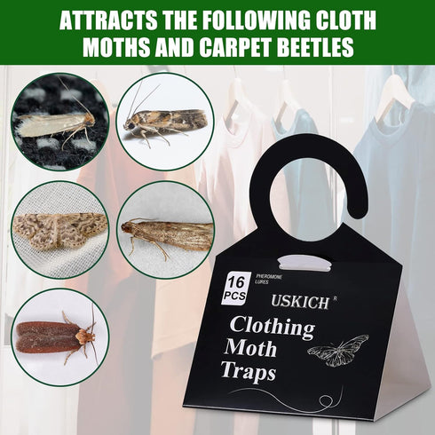 USKICH Clothes Moth Traps with Strength Pheromones |Sticky Glue Trap for Closets and Carpet Moths |Clothing Moth Traps for Feathers, Fur, Wool |Lu...