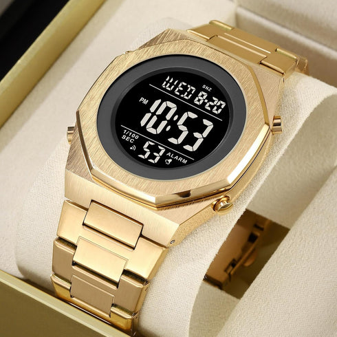 Men's Wrist Watches Stainless Steel Digital Watch Men, Hexagon Designer Watch for Men, Waterproof Watch with Alarm Date & Light...