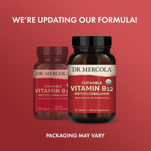 Dr. Mercola Organic Chewable Vitamin B12, 30 Servings (30 Tablets), Natural Cherry Flavor, Dietary Supplement, Supports Energy Production and Ment...