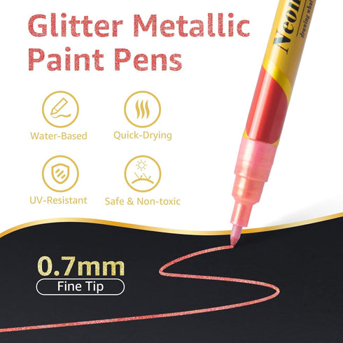 JR.WHITE Glitter Metallic Paint Pens: Sparkle Water-Based Marker Pen for Greeting Cards, Mugs, Wood, Art Drawing, Rock Painting, Posters, Albums, ...