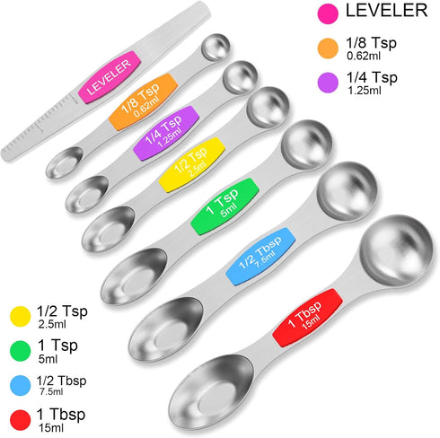 Magnetic Measuring Spoons Set - Wildone Stainless Steel Double Sided Measuring Spoons Set of 7, for Dry and Liquid Ingredients, including 6 Heavy ...