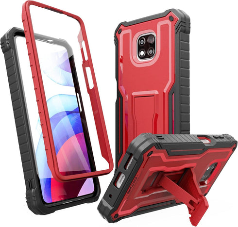 ExoGuard for Moto G Power 2021 Case, Rubber Shockproof Full-Body Cover Case Built-in Screen Protector and Kickstand (Red)...