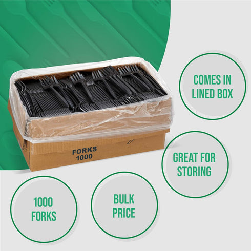 1,000 Plastic Disposable Forks Bulk Black Medium Weight Disposable Silverware Plastic Cutlery Fork...