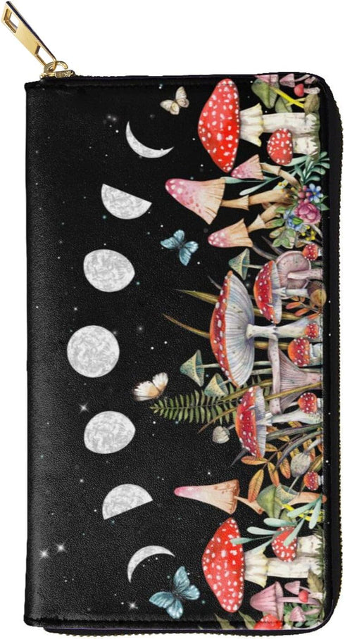 YISHOW Mushroom Wallet Slim Thin Leather Purse Wallet With Zip Around Clutch Casual Handbag For Phone Key Credit Cards...