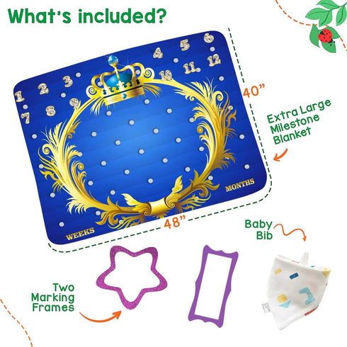 Royal Blue Gold Theme Baby Monthly Milestone Blanket Royal Blue Crown Prince or Princess Newborn Photo Background Mom Gift Baby Party Decor New Ba...