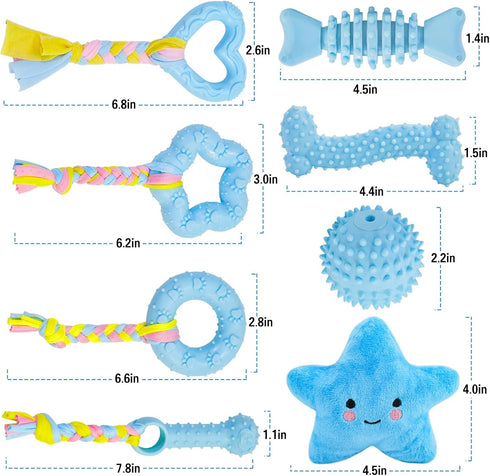 Puppy Toys, 8 Pack Puppy Chew Toys for Teething, Cute Blue Small Dog Toys Set, Teething Toys for Puppies, Soft Durable Interactive Chew Toy for Sm...