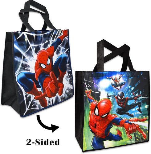 Marvel Spider-man Tote Bag Bundle - Spiderman Tote Bag Set With Kids Spiderman Drawstring Bag And Stickers (Spiderman Reusable Tote Bag)...