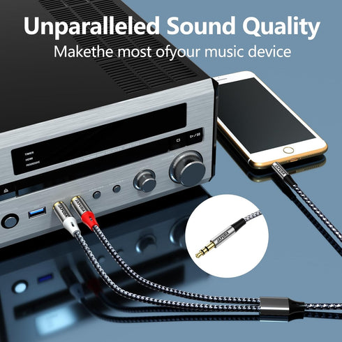 3.5mm to RCA Audio Cable, HiFi Sound Headphone Jack Adapter Metal Shell RCA Y Splitter RCA Auxiliary Cord 1/8 to RCA Connector for Phone Speaker M...