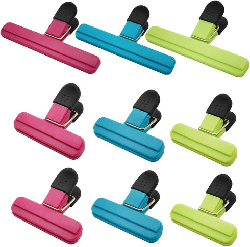Chip Bag Clips 9pcs Air Tight, Heavy Duty, Sturdy Plastic Clips for Food Storage Assorted Sizes Food Bag Clips for Kitchen Snacks...