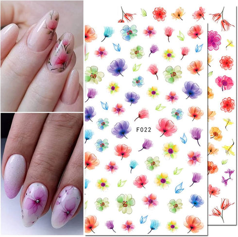 8 Sheets Flower Nail Art Stickers 3D Nail Stickers Acrylic Spring Nail Decals Nail Art Supplies Pink Floral Leaf Cherry Blossom Adhesive Transfer ...