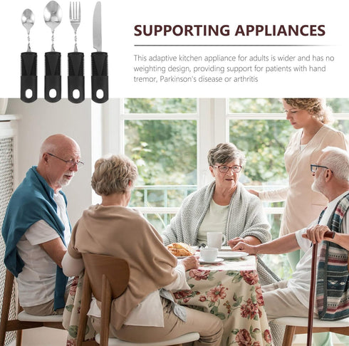 iplusmile 4PCS Adaptive Utensils Built up Bendable Fork Spoon Cutter Teaspoon Easy Grip Silverware for Adults Elderly Disabled Hand Tremors...