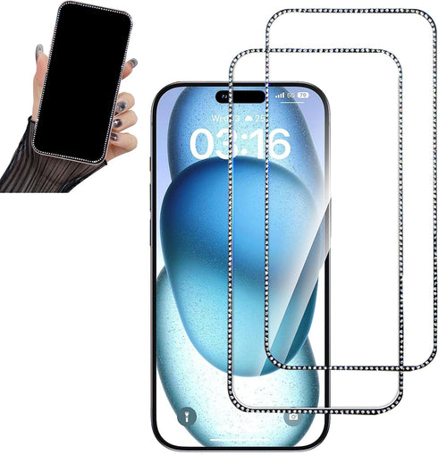 2PCS Glitter Screen Protector suit for iPhone 13 Pro Max/iPhone 14 Plus,Diamond Bling Shiny Sparkling Tempered Glass Suit for iPhone 13 Pro Max/iP...