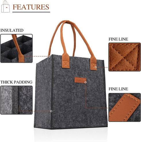 6 Bottle Wine Tote Bag, Insulated Thermal Padded Wine Bottle Carrying Cooler Carrier for Travel, Picnic, Great Gift for Wine Lover (Dark Grey)...