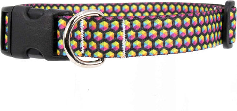 Buttonsmith Rainbow Hexes Dog Collar - Made in The USA - Fadeproof Permanently Bonded Printing, Military Grade Rustproof Buckle, Choice of 6 Sizes...