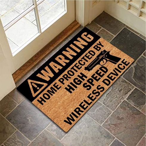 Funny Doormats Home Protected by High Speed Wireless Device Indoor Floor Welcome Mat for Entrance Way Rubber Back for Front Door Indoor Outdoor Cu...