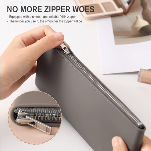 BEZOX Makeup Brush Holder - Stylish Silicone Make Up Brushes Case Organizer, Zipper Cosmetic Brush Bag Pouch for Travel - Light Brown...