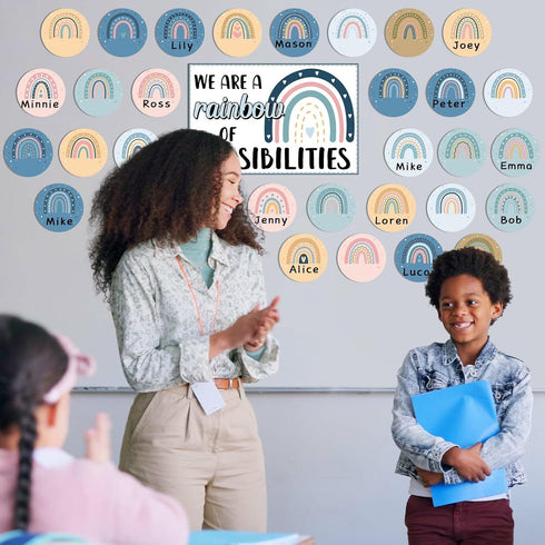 Boho Rainbow Bulletin Board Classroom Decoration Motivational Cutouts Positive Inspirational We are A Rainbow of Possibilities Blue Rainbow Bullet...