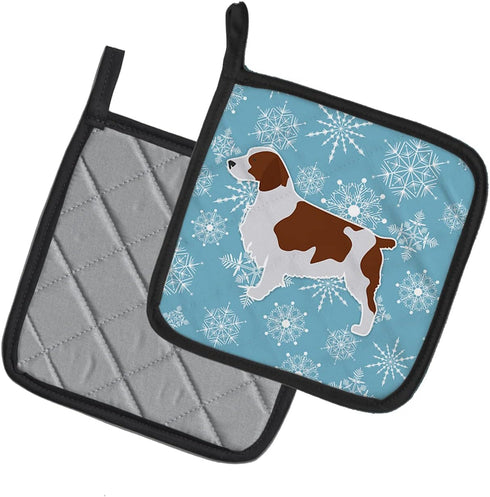 Caroline's Treasures BB3500PTHD Winter Snowflake Welsh Springer Spaniel Pair of Pot Holders Kitchen Heat Resistant Pot Holders Sets Oven Hot Pads ...