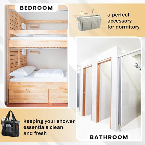 2 Pcs Bedside Caddy Storage Organizer, Hanging Mesh Bag with Pockets for Dorm Bedside Holder Storage Basket for College Bathroom Dorm Rooms Hospit...