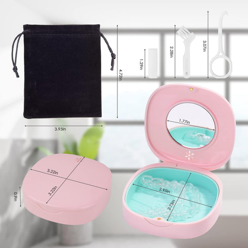 2 Pack Retainer Case with Vent Holes, Mirrors,Compatible with Invisalign,Night Guards,and Mouth Guards Case - Includes Storage Bag,Slim Aligner Re...