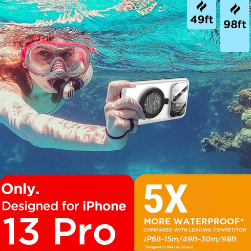 AICase Self-Check Waterproof Phone Case for iPhone 13 Pro, Underwater Touchscreen Water Proof Dustproof Snowproof Diving Phone Case Built-in Scree...