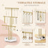 Pinzoveco Jewelry Organizer, 3 Tier Jewelry Holder Organizer with Tray, Jewelry Tree with Earring Organizer, 16 Hooks Necklace Holder, Bracelet Or...