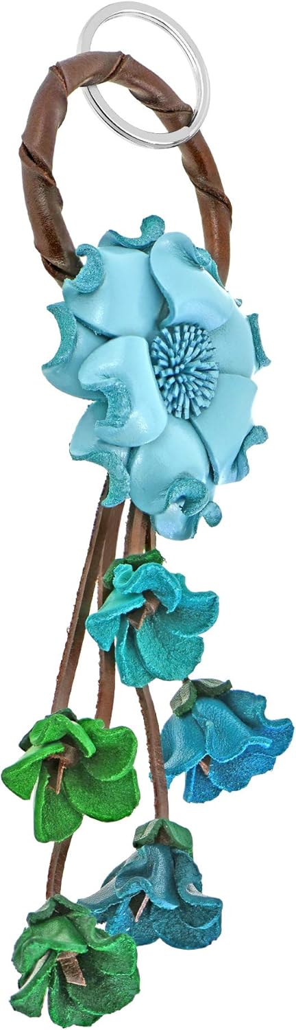 AeraVida Floral Paradise Genuine Blue Leather Loop Key Chain or Key Ring | Leather Key Chain for Women | Blue Leather Keychain | Leather Keychains...