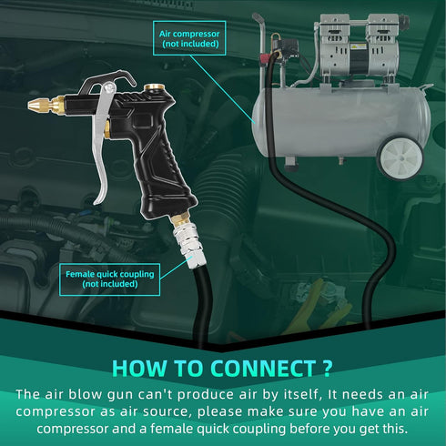 Industrial Air Blow Gun with Brass Adjustable Air Flow Nozzle, Steel Air Flow Extension, and Blow Hose, Pneumatic Air Compressor Accessories Tool ...