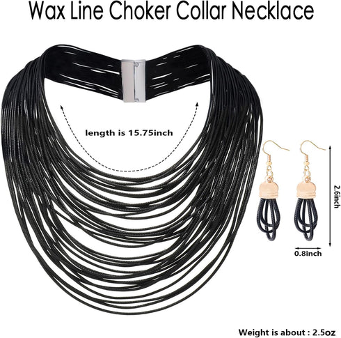 Women Multi Layer Choker Necklace Chunky Wax Line Bib Necklace Statement Jewelry Pendent Handmade Presents...