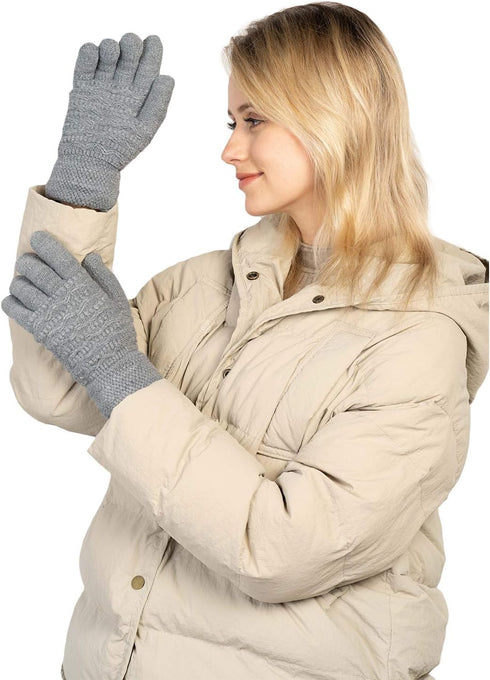Women's Winter Warm Touch Screen Gloves Womens Thermal Cable Knit Wool Fleece Lined Glove for Cold Weather...
