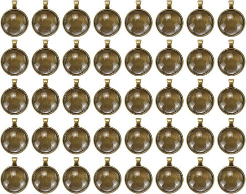 Semetall 80pcs Pendant Trays Kit,40pcs 25mm Blank Pendant Trays with 40pcs Glass Cabochon for Photo Pendant DIY Crafts Jewelry Making (Bronze)...
