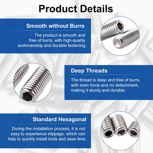 MroMax 50Pcs M3 x 4mm Flat Set Screw, 304 Stainless Steel Internal Hex Allen Head Drive Cup Point Set Screws Silver Socket Grub Screws for Towel R...