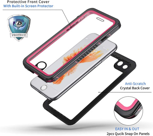 Lanhiem for iPhone SE 2022/2020 Case, for iPhone 7 8 Case, IP68 Waterproof Dustproof Shockproof Case with Built-in Screen Protector, Full Body Und...