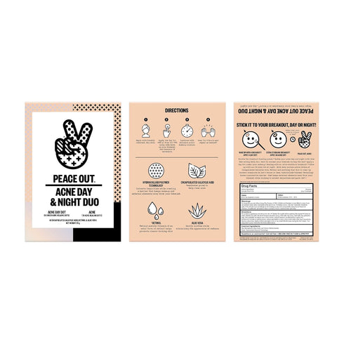 Peace Out Skincare Acne Day & Night Duo. 6-hour Fast Acting Sheer Hydrocolloid Pimple Patches and Overnight Acne Dots with Salicylic Acid, Sticker...