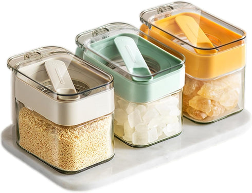 Condiment Jar Spice Container, Sugar and salt container set?Glass Seasoning Box with Spoon Dustproof Lid and Handle,for Kitchen, Counter,Food Stor...