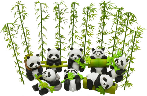 8Pcs Miniature Panda and Bamboo Figurines Mini Panda Figures Resin Cake Toppers for DIY Fairy Garden Dollhouse Bonsai Craft Moss Landscape Birthda...