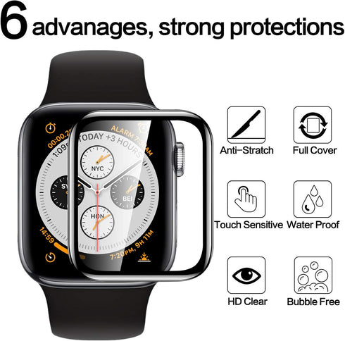 2 Pack Watch Tempered Glass Screen Protector for Apple Watch 44mm Series 6/SE/5/4 Full Coverage Bubble-Free Scratch-resistant Anti-Fingerprint Scr...
