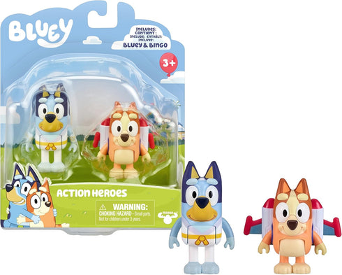 Bluey Figure 2-Packs, Action Heroes 2.5 Inch and Bingo Figures...