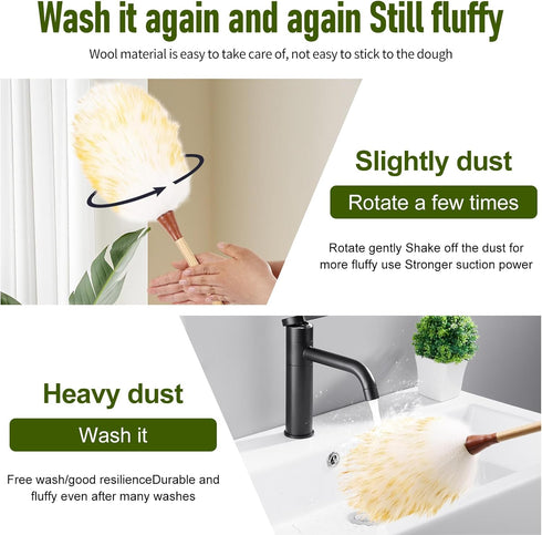 Lambswool Duster 15.9 Inch Handheld Wooden Wool Duster for Cleaning Window Blinds Computer Furniture (2PCS)...