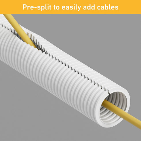 D-Line White 43in Cable Sleeve, Flexible Wire Protector Tubing, Split Electrical Conduit, Plastic PC Cable Management Tube, Cord Sheath, TV Loom T...
