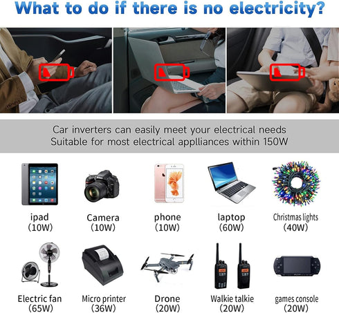 YSOLX 150W Power Inverter DC 12V to 110V AC Converter Car Plug Adapter Outlet Charger for Laptop Computer...