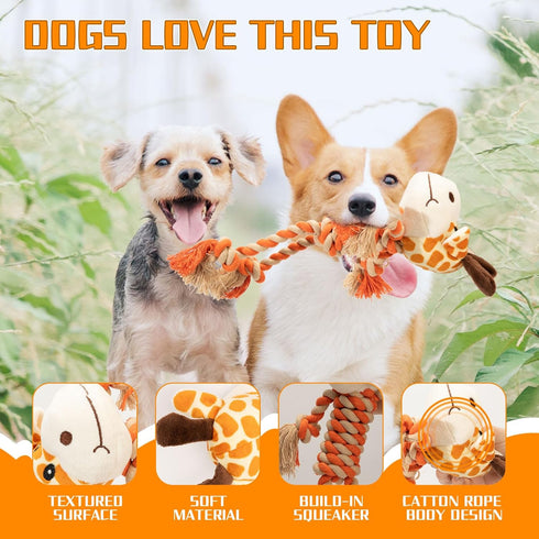 Dog Toys, Tough Dog Toys for Puppies and Small-Medium Dogs, Tug of War Dog Toy, Plush Stuffed Animals for Dogs, Rope Dog Toys for Teething and Che...
