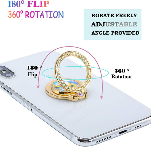 Glitter Bling Bling Phone Ring Holder,Sparkle Phone Ring Artificial Diamond Kickstand,Rhinestone Cell Phone Finger Ring Grip for Girls Women for A...