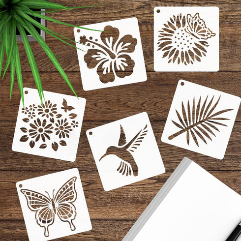 50 PCS Flower Painting Stencils Reusable Flower Stencils for Painting on Wood Rocks Canvas Fabric Glass Pottery 4x4 Inch...