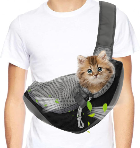 Small Dog Sling Carrier, Mesh Adjustable Pet Sling Carrier Zipper Pocket Breathable Hand Free for Small Medium Dogs Cats Outdoor Travel (up to 5 p...